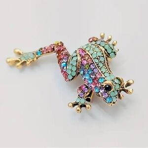 Multicolor Gemstone Frog Brooch